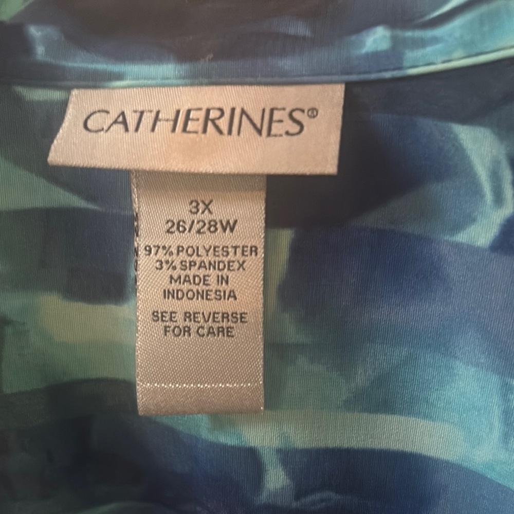 Catherines Teal and Navy Patterned Blouse - Picture 2 of 6